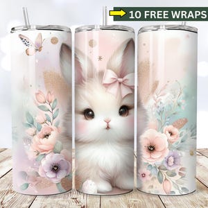 Cute Coquette Easter Bunny Tumbler Wrap, 20oz Skinny Easter Tumbler PNG Sublimation Design, Pastel Wrap, Easter Digital Download