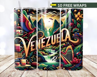 20oz Tumbler Wraps Venezuela, Venezuela Flag Tumbler PNG, Patriotic Skinny Tumbler Sublimation, Venezuela PNG, 20oz Tumbler Wraps Venezuela