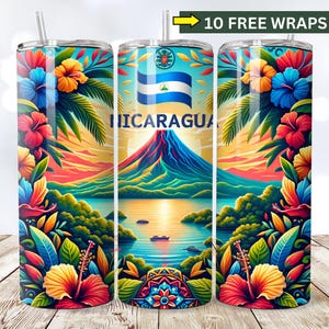 Nicaragua Tumbler Wrap, 20oz Skinny Tumbler Wrap, Tumbler, PNG Digital Download, Seamless PNG for Sublimation or Wraps, Nicaraguan Flag
