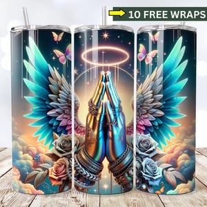 Tumbler Wrap Prayer Hands, Mani in preghiera, Gesù, Memoriale, Arte digitale, Sublimazione cristiana, Tumbler Wrap religioso da 20 once, Download digitale