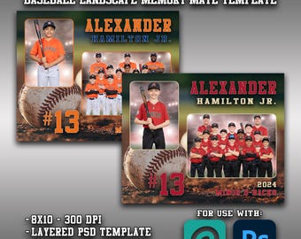 Baseball Memory Mate Vorlage PSD | Team & Einzelfoto-Layout | Sport Fotografie Vorlage | Bearbeitbarer Photoshop Download