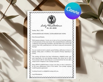 Invitación temática Bridgerton / Invitación de cumpleaños / Invitación de despedida de soltera / Plantilla editable / Tema de fiesta en el jardín / Documentos de sociedad