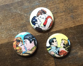 Comic Couples Pinback Buttons set of 6