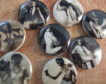 Vintage Nude Magnets: Assorted Set of Six 1 inch