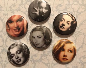 Hollywood Divas Pinback Buttons set of 6