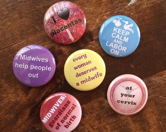 Midwife Set of 6 Pinback Buttons