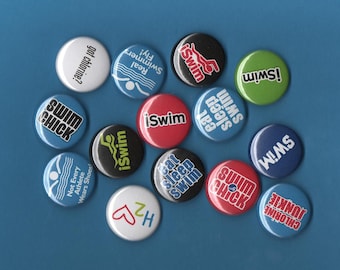Swimming 1-inch Pinback Buttons, pick any six