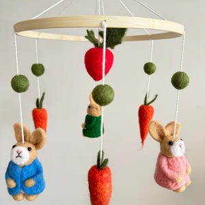 Baby Mobile/Rabbit Mobile/Nursery Mobile/Handmade mobile/Baby Shower Gift/Crib Decoration /Felt Ball Mobile/ Petter Rabbit Mobile/Baby Room