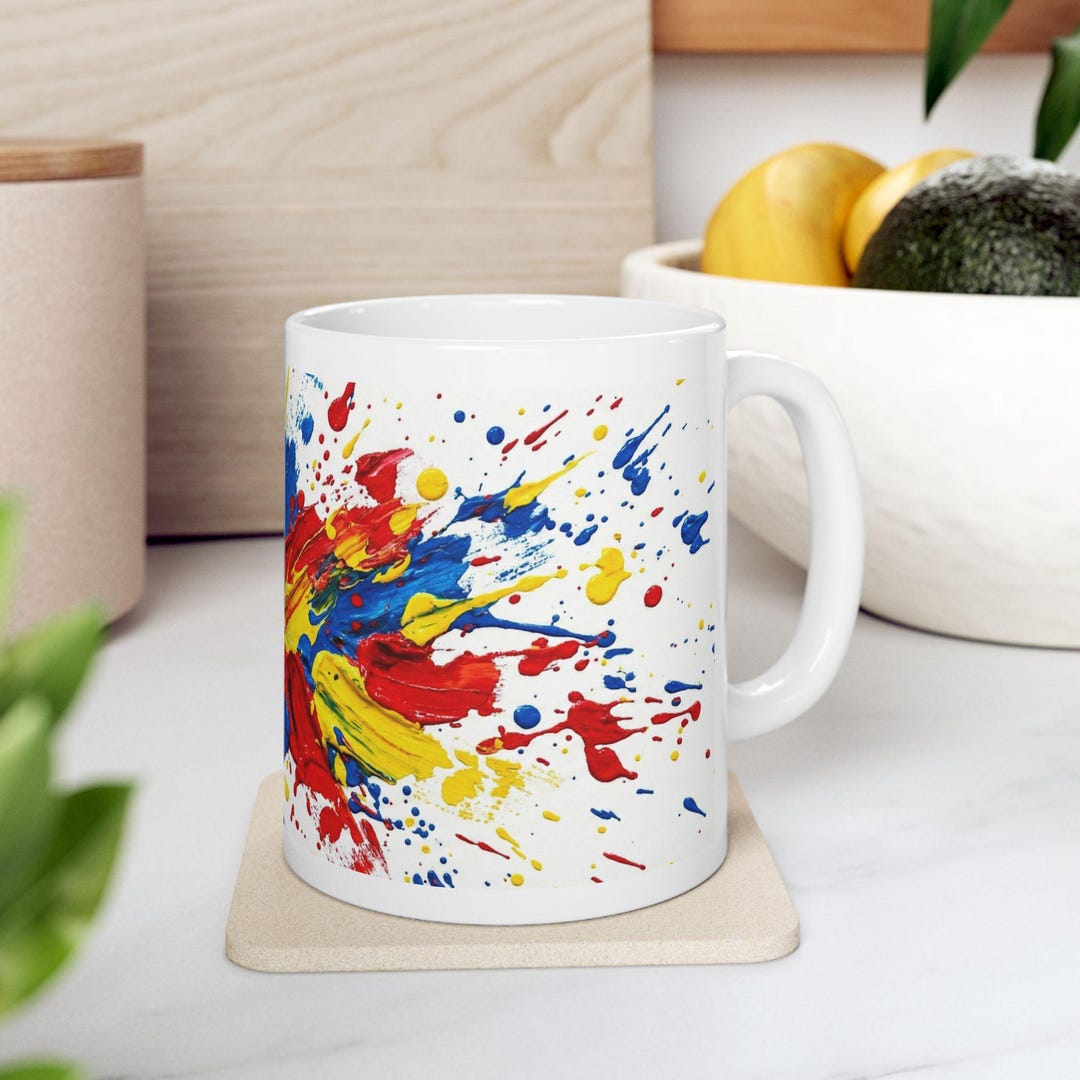 Abstract Splatter Art Coffee Mug | Primary Color Expressionism - Etsy