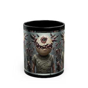 Bosch-Style Surreal Art Mug: Egg-Head Oracle, Grotesque Creatures