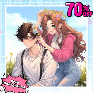 Custom Anime Portrait, Cute Cartoon Anime Portrait, Illustration, Family Portrait, Pet, Couple Gift, Personalized, Anniversary, Birthday