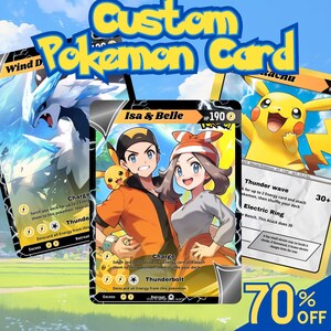 Carte Pokémon personnalisée | Commission Cartes Pokémon | Cadeau personnalisé | Cadeau d'anniversaire personnalisé | Couple | Portrait de famille | Portrait d'animal de compagnie