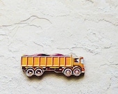 Handmade Rock Hauler Truck Brooch - Pin ME2Designs Upcycled Vintage 1960s Hand Cut Wood Road Vehicle Unique Unisex Jewelry Gift Under 20