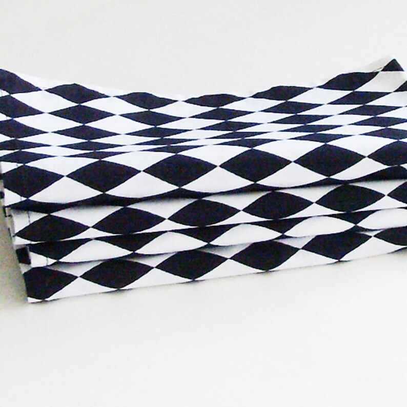 Set of 4 Black and White Harlequin Diamonds Cotton Napkins Crisp Modern Minimalist Eco-Friendly Table Decor Unique Unisex Gift Under 50