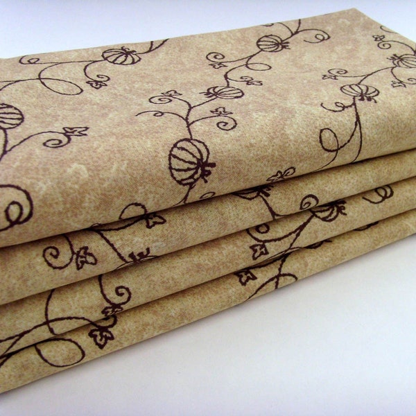 Pumpkins on the Vine Napkins / Golden Cream - Tan Cotton / Black Pumpkin Line Images / Autumn - Thanksgiving / Set of 4 / LAST SET