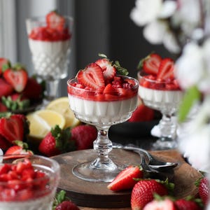 Strawberry Lemonade Panna Cotta | Small Batch Gourmet Dessert | Refreshing, Creamy and Tart | Strawberry | Lemon |  Parties | Easy Recipe