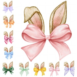Bunny PNG, Coquette Easter, Brown Bunny Ears, Watercolor Easter Bunny, Easter Clipart, Easter Sublimation, Happy Easter PNG, Bow Aesthetic
