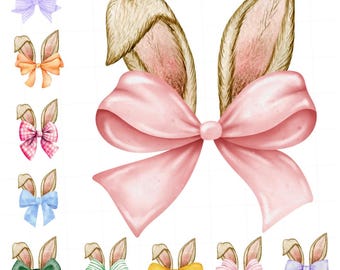 Watercolor Easter Bunny Ears PNG: Coquette Bow Clipart (Digital Download)