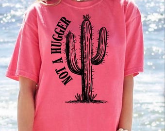 Not a Hugger Cactus PNG: Sassy Retro Shirt Design (Digital Download)