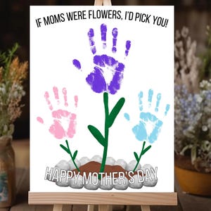 Mothers Day Card for Mom, Flowers Handprint Art, Happy Mothers Day Printable Handprint Craft, Mom Gift from Kids, Handprint Keepsake For Mom