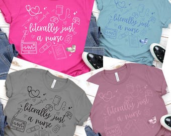 Literally Just a Nurse, Nurse Doodles Shirt, RN, LPN, Nursing School Grad Gift