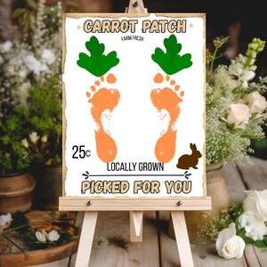 Original Farm Sign Carrot Patch Easter/Footprint Feet Art Craft/Kids Baby Toddler/Activity Keepsake Gift Card Decor Print/Happy Easter PNG