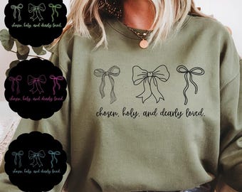 Minimalist Christian Bow png, Bible Verse Shirt svg png, Coquette Design, Chosen Holy Dearly Loved