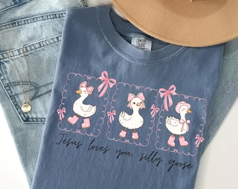 Christian Silly Goose png, Trendy Faith Based Design, Jesus Loves You, Coquette Goose