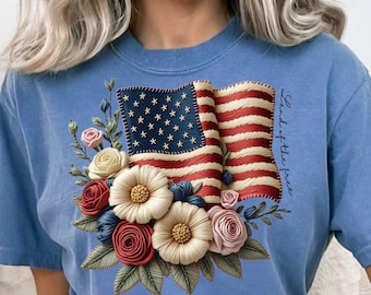 America Flag Floral PNG, 4th of July, USA (Digital Download)