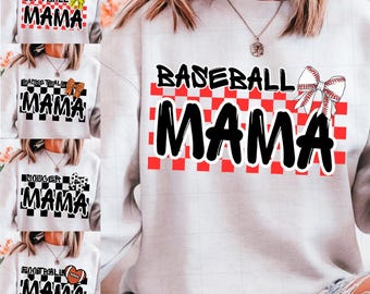 Retro Baseball Mama PNG: Checkered Design (Digital Download)