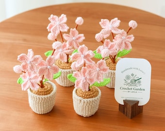 crochet cherry blossom, min crochet flower in pot, housewarming gift, desk decoration, room decoration, handmade flower, gift for her