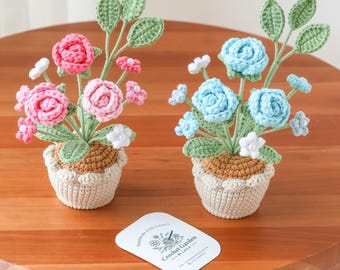 crochet rose in pot get well gifts housewarming gift room decor desk decor handmade rose gift for her crochet flower mother's day gift
