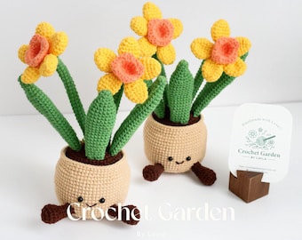 gehäkelte Narzisse Pflanze, gehäkelte Narzisse im Topf, Einweihungsgeschenk, Schreibtisch Dekoration, Raumdekoration, handgemachte Blume, Geschenk für Sie