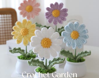crochet daisy, crochet flower in pot, housewarming gift, desk decoration, room decoration, handmade flower, gift for her