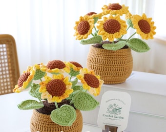 crochet sunflower, crochet flower in pot, housewarming gift, desk decoration, room decoration, handmade flower, gift for her