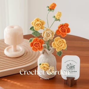 gehaakte roos, gehaakte bloem in vaas, housewarmingcadeau, bureaudecoratie, kamerdecoratie, handgemaakte roos, cadeau voor haar