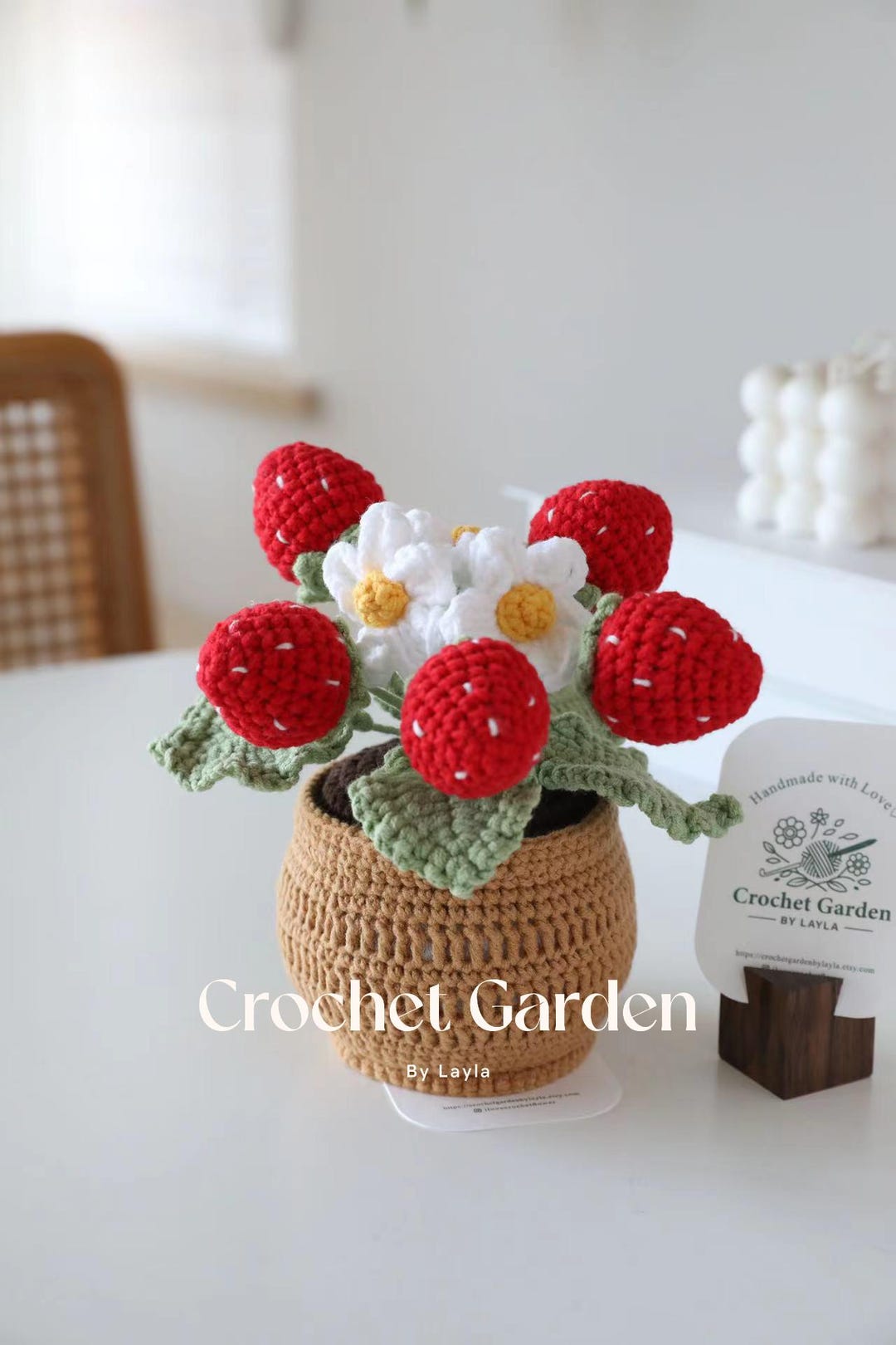Crochet Strawberry, Crochet Flower in Pot, Housewarming Gift, Desk ...
