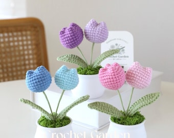 crochet tulip, crochet flower in pot, housewarming gift, desk decoration, room decoration, handmade flower, gift for her