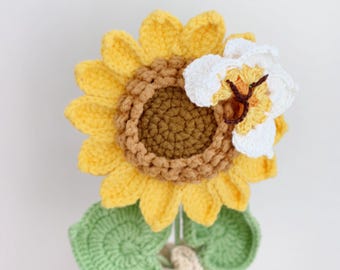 crochet sunflower in vase, crochet flower in pot, housewarming gift, desk decoration, room decoration, handmade sunflower, gift for her