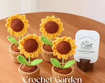 crochet sunflower, crochet flower in pot, housewarming gift, desk decoration, room decoration, handmade flower, gift for her