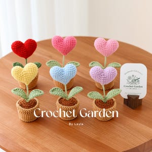 coeur au crochet, fleur en pot au crochet, cadeau de pendaison de crémaillère, décoration de bureau, décoration de chambre, fleur faite main, cadeau pour elle