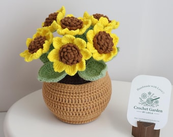 crochet sunflower, crochet flower in pot, housewarming gift, desk decoration, room decoration, handmade flower, gift for her