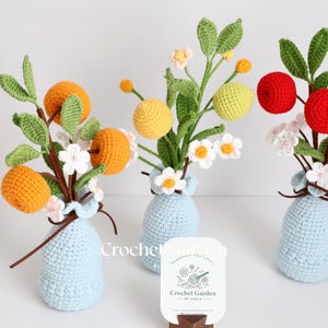 crochet strawberry plant  lemon orange cherry in vase housewarming gift, desk decoration room decoration handmade flower gift for her