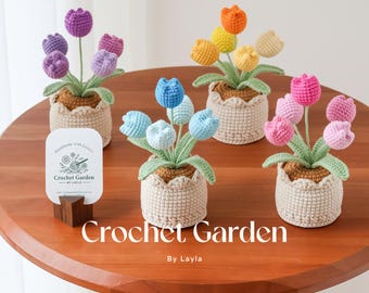 crochet tulip, crochet flower in pot, housewarming gift, desk decoration, room decoration, handmade flower, gift for her