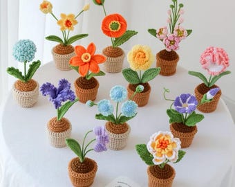 Vaso di fiori all'uncinetto per il mese di nascita, regalo floreale personalizzato per compleanno, mini vaso di fiori fatto a mano, decorazione floreale per la nascita, regalo floreale personalizzato
