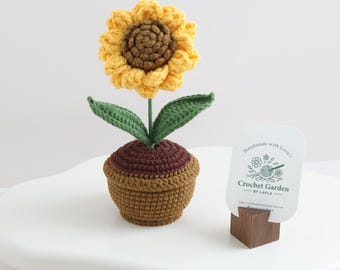 crochet sunflower, crochet flower in pot, housewarming gift, desk decoration, room decoration, handmade flower, gift for her