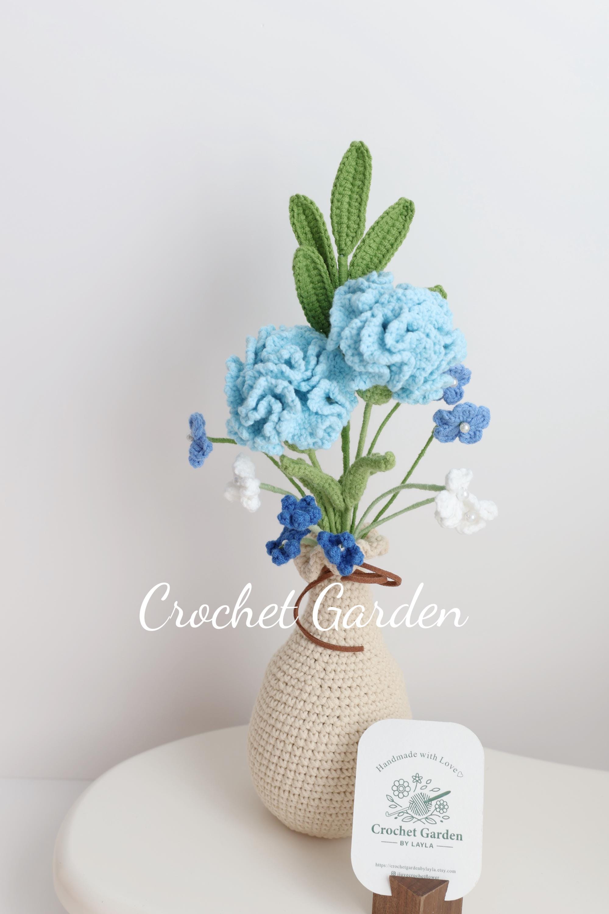 Crochet Daisy Gerbera Carnation Flower in Vase Housewarming Gift Desk ...