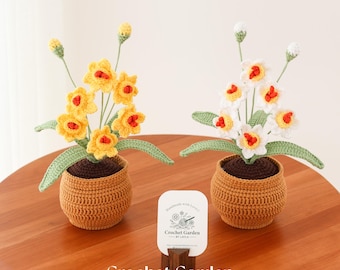 gehäkelte Narzisse Pflanze, gehäkelte Mini Narzisse im Topf, Einweihungsgeschenk, Schreibtisch Dekoration, Raumdekoration, handgemachte Blume, Geschenk für Sie