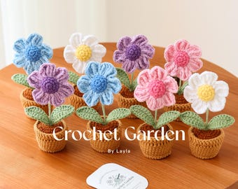 crochet daisy, crochet flower in pot, housewarming gift, desk decoration, room decoration, handmade flower, gift for her