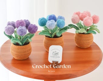 crochet tulip, crochet flower in pot, housewarming gift, desk decoration, room decoration, handmade flower, gift for her, room decor